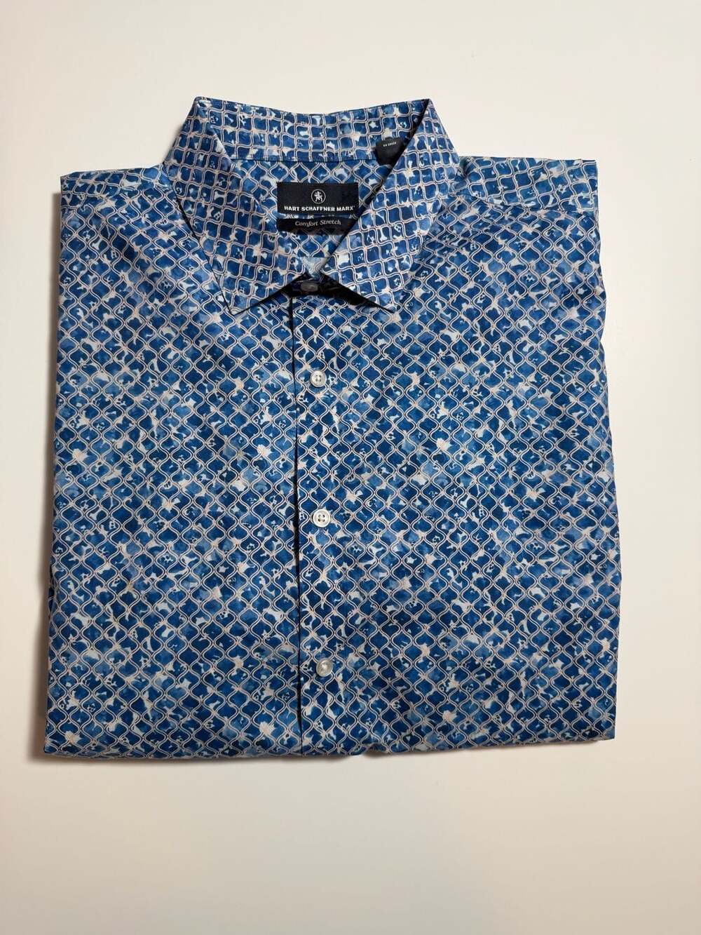 Hart Schaffner Marx Button Up Shirt Size XXL Blue Geometric Print Cotton